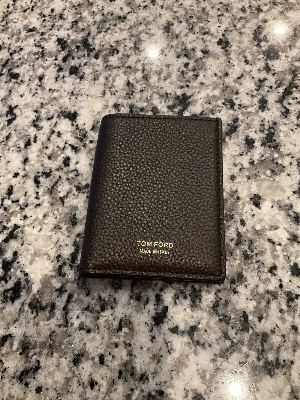 Tom Ford Dark Brown Leather Men's Card Wallet with Gold Logo. 100% authentic